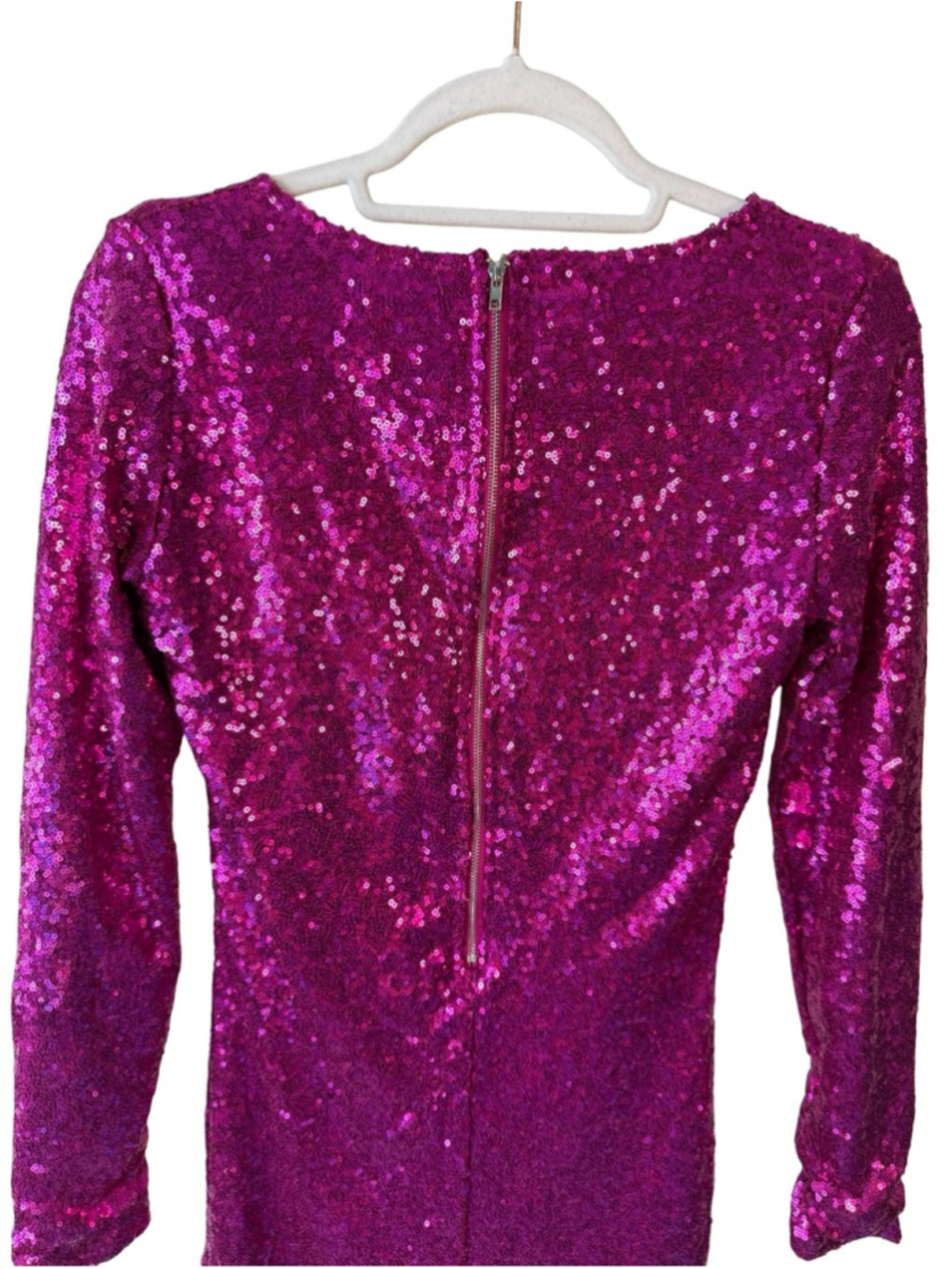 Revamped Fuchsia Sequin Long-Sleeve Mini Dress Size S Y2K Cocktail Party - Picture 13 of 14